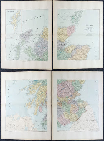 1895 Edward Stanford Very Large 4 Sheet Map of Scotland - w/ Reference Map