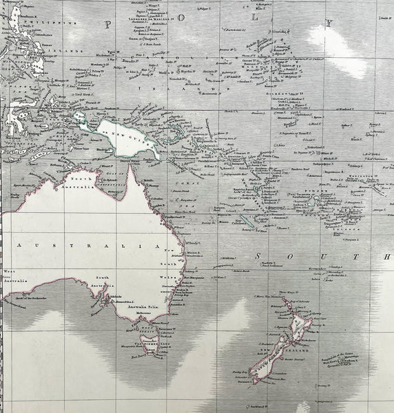 1845 Johnston Large Antique Map of Australia, New Zealand, North America Pacific