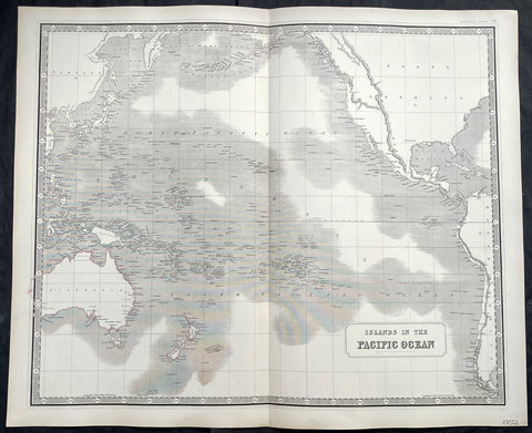 1845 Johnston Large Antique Map of Australia, New Zealand, North America Pacific