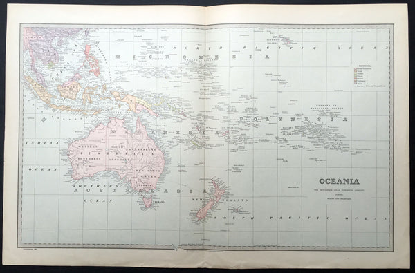 1888 Large Pic Atlas Large Antique Map Oceania Australia, New Zealand