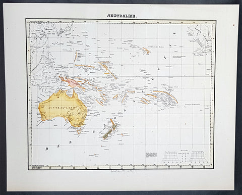 1854 Handtke & Flemming Antique Map of Australia, New Zealand, Pacific