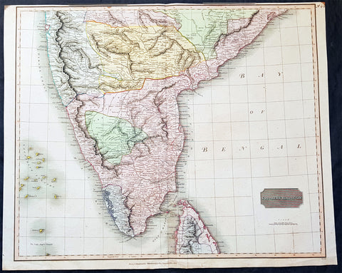 1816 John Thomson Large Antique Map of Southern India & Northern Sri Lanka