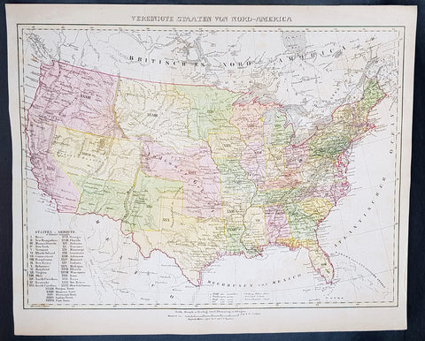 1854 Handtke & Flemming Large Antique Map of The United States of America - 32 States