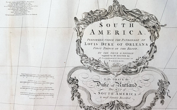 1755 Kitchin & Boulton Large Original Antique Map of South America