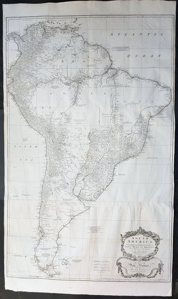1755 Kitchin & Boulton Large Original Antique Map of South America