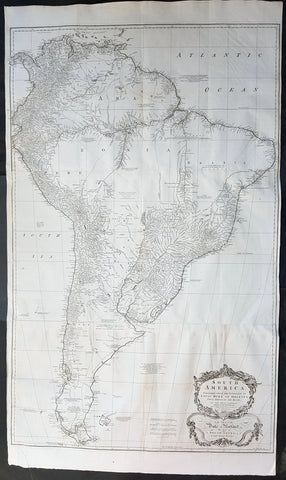 1755 Kitchin & Boulton Large Original Antique Map of South America