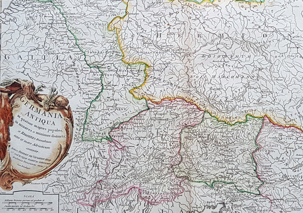 1757 Robert De Vaugondy Large Antique Map of Germania, Germany During Roman Era