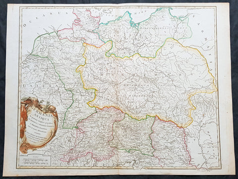 1757 Robert De Vaugondy Large Antique Map of Germania, Germany During Roman Era