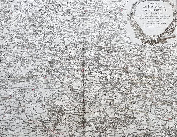 1757 Robert De Vaugondy Large Antique Map The County of Hainaut Belgium & France