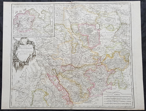 1757 Robert De Vaugondy Large Antique Map of The State of Westphalia, Germany