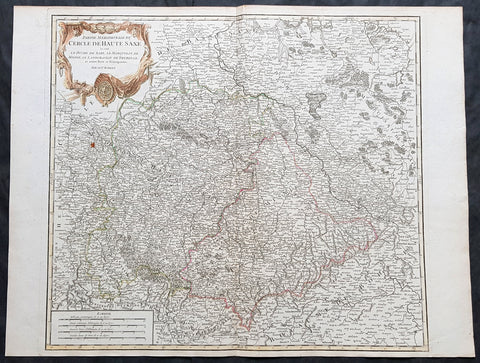 1757 Robert De Vaugondy Large Antique Map of Saxony, Meissen, Thuringia, Leipzig