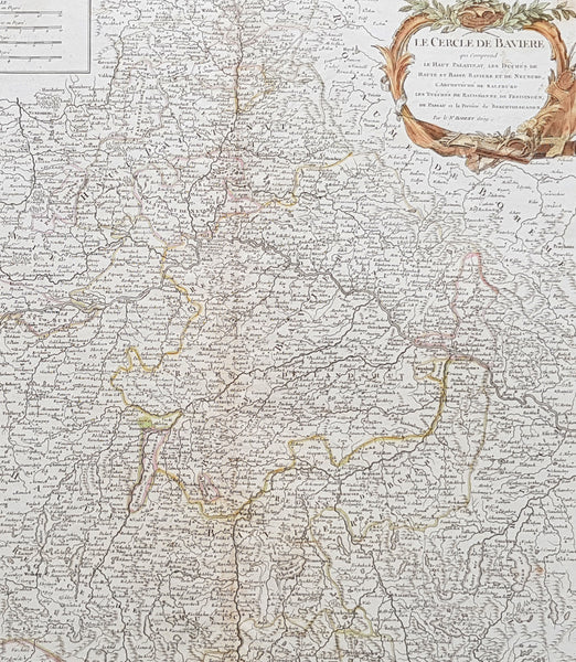 1757 Robert De Vaugondy Large Antique Map of Bavaria & River Danube, Germany