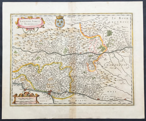 1631 Jansson Old, Antique Map The Rhone Region of France - Lyon