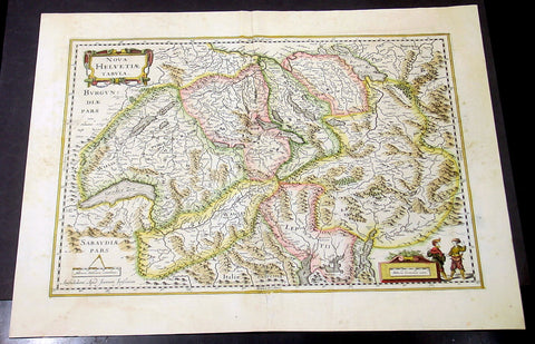 1636 Jansson Large Original Antique Map of Switzerland