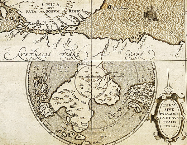 1597 Cornelis Wytfliet Antique Map Early Important Map of Australia, South America Terra Australis