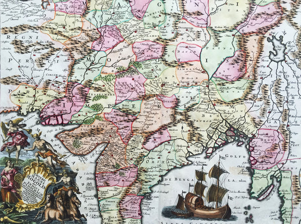 1740 Seutter Large Antique Map of India, Mughal Empire, Tibet, Nepal