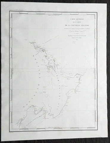 1827 Dumont D Urville Large Antique Early Map of New Zealand