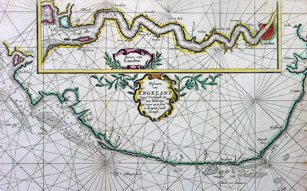 1676 Pieter Goos Large Antique Map of England, Thames River, London