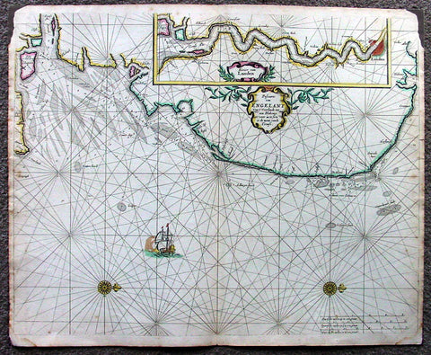 1676 Pieter Goos Large Antique Map of England, Thames River, London