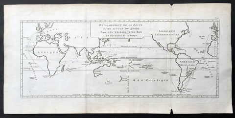 1771 Bouganville Large Antique World Map - Global Route of Exploration