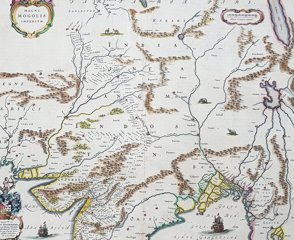 1640 Joan Blaeu Antique Map Mughal Empire of Northern India, Tibet, Nepal, Asia