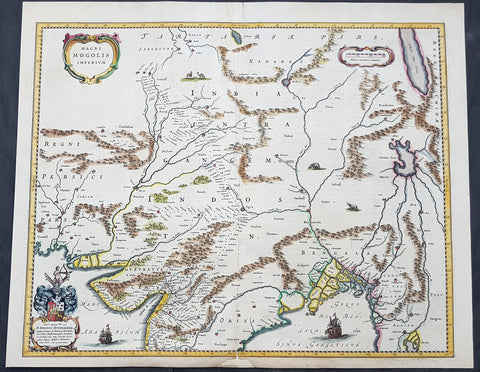1640 Joan Blaeu Antique Map Mughal Empire of Northern India, Tibet, Nepal, Asia