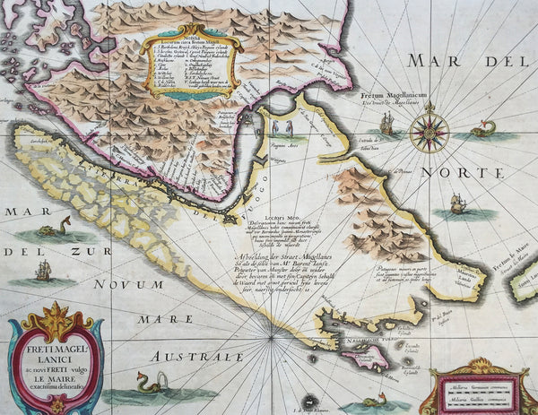 1639 Hondius Antique Map of Magellan Straits, South America