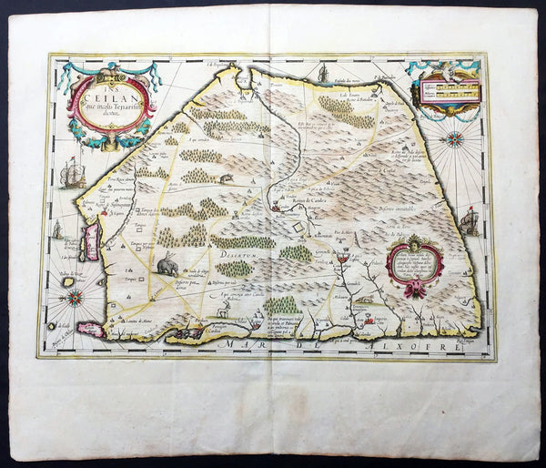 1639 Mercator Hondius Antique Map of Sri Lanka, India - Ceylon