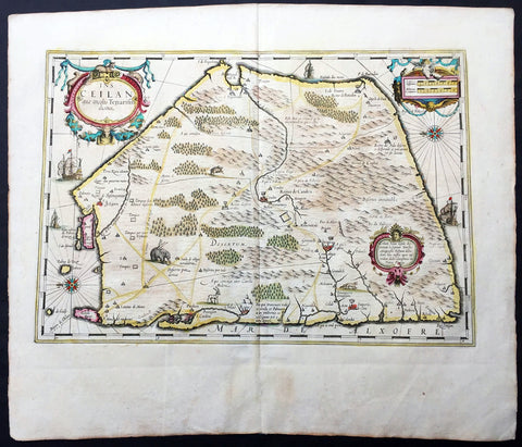 1639 Mercator Hondius Antique Map of Sri Lanka, India - Ceylon