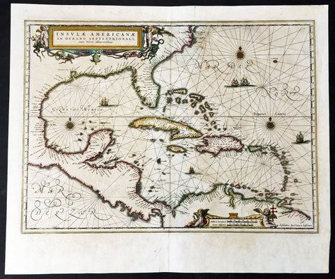 1639 Jan Jansson Antique Map of North America, Gulf of Mexico, Caribbean