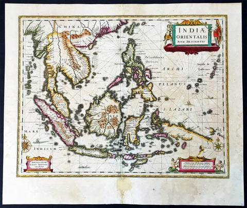 1639 Jan Jansson Antique Map of East Indies, Australia - Voyage of Dufken, Spice Islands