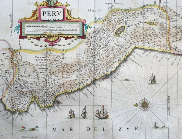 1639 Jan Jansson Antique Map of Peru, South America