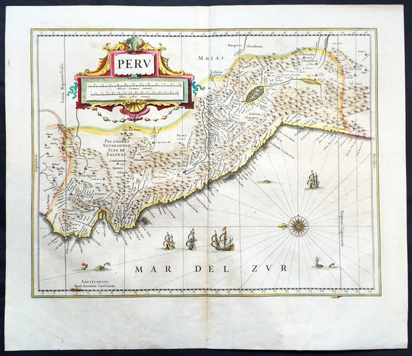 1639 Jan Jansson Antique Map of Peru, South America
