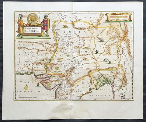 1639 Hondius & Mercator Antique Map Mughal Empire Northern India, Tibet, Nepal