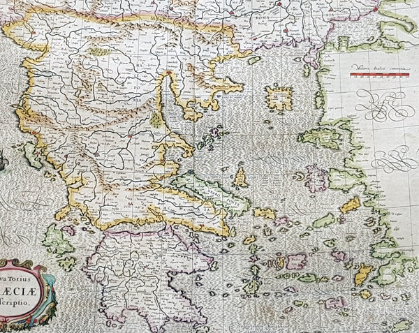 1639 Mercator & Hondius Large Antique Map of Greece, Aegean Islands & Turkey