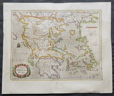 1639 Mercator & Hondius Large Antique Map of Greece, Aegean Islands & Turkey