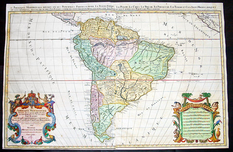 1691 Alexis Hubert Jaillot Large Antique Map of South America - Gold H'lights