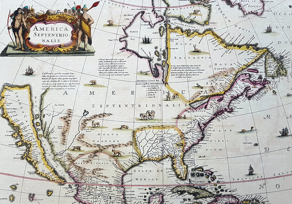 1639 Henricus Hondius Antique 1st Edition Map of North America California Island