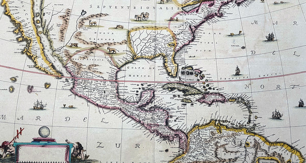 1639 Henricus Hondius Antique 1st Edition Map of North America California Island