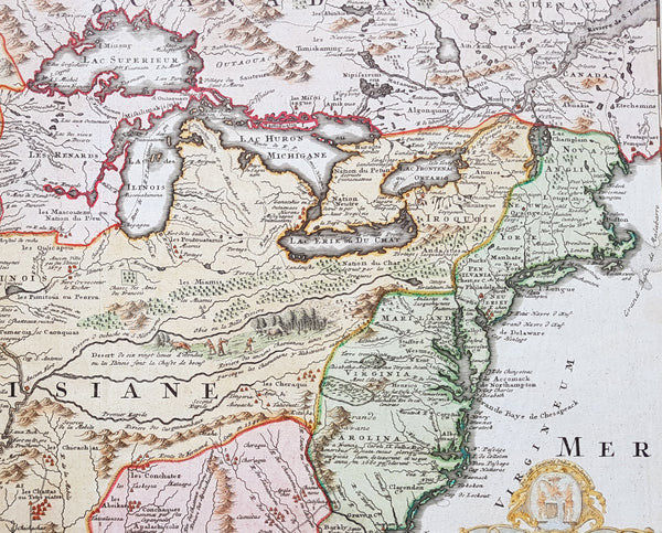 1720 Homann Large Old, Antique Map of North America, Louisiana, Mississippi, Buffalo Map