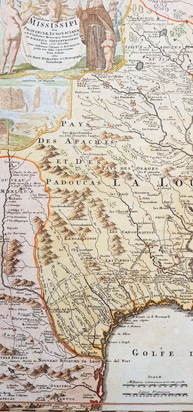 1720 Homann Large Old, Antique Map of North America, Louisiana, Mississippi, Buffalo Map