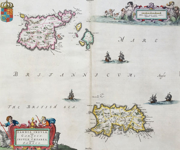 1659 Joan Blaeu Large Antique Map of Jersey and Guernsey British Channel Islands
