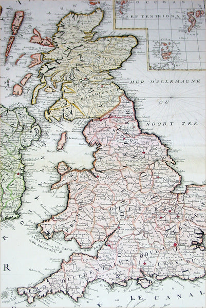 1707 Nolin Coronelli Large Antique Map of Great Britain & Ireland - England
