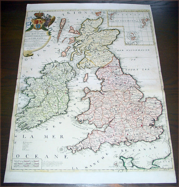 1707 Nolin Coronelli Large Antique Map of Great Britain & Ireland - England