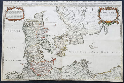 1674 Alexis Jaillot Large Original Antique Map of Denmark & Southern Sweden
