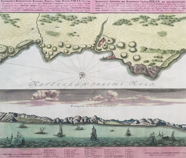 1735 Homann Large Antique Map of Oran, Algeria, North Africa