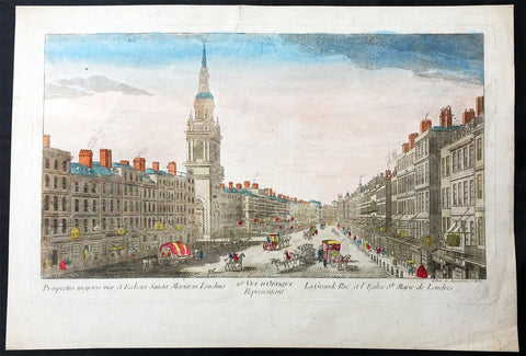 1760 Vue D Optic Large Antique Print View of Cheapside, London St Mary le Bow