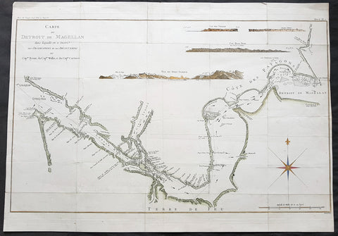 1774 Hawkesworth Large Antique Map Chart of The Magellan Straits, South America