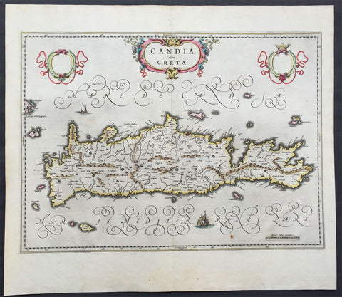 1642 Blaeu Antique Map of the Greek Island of Crete