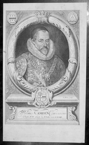 1695 Richard White Original Antique Portrait of William Camden - Britannia